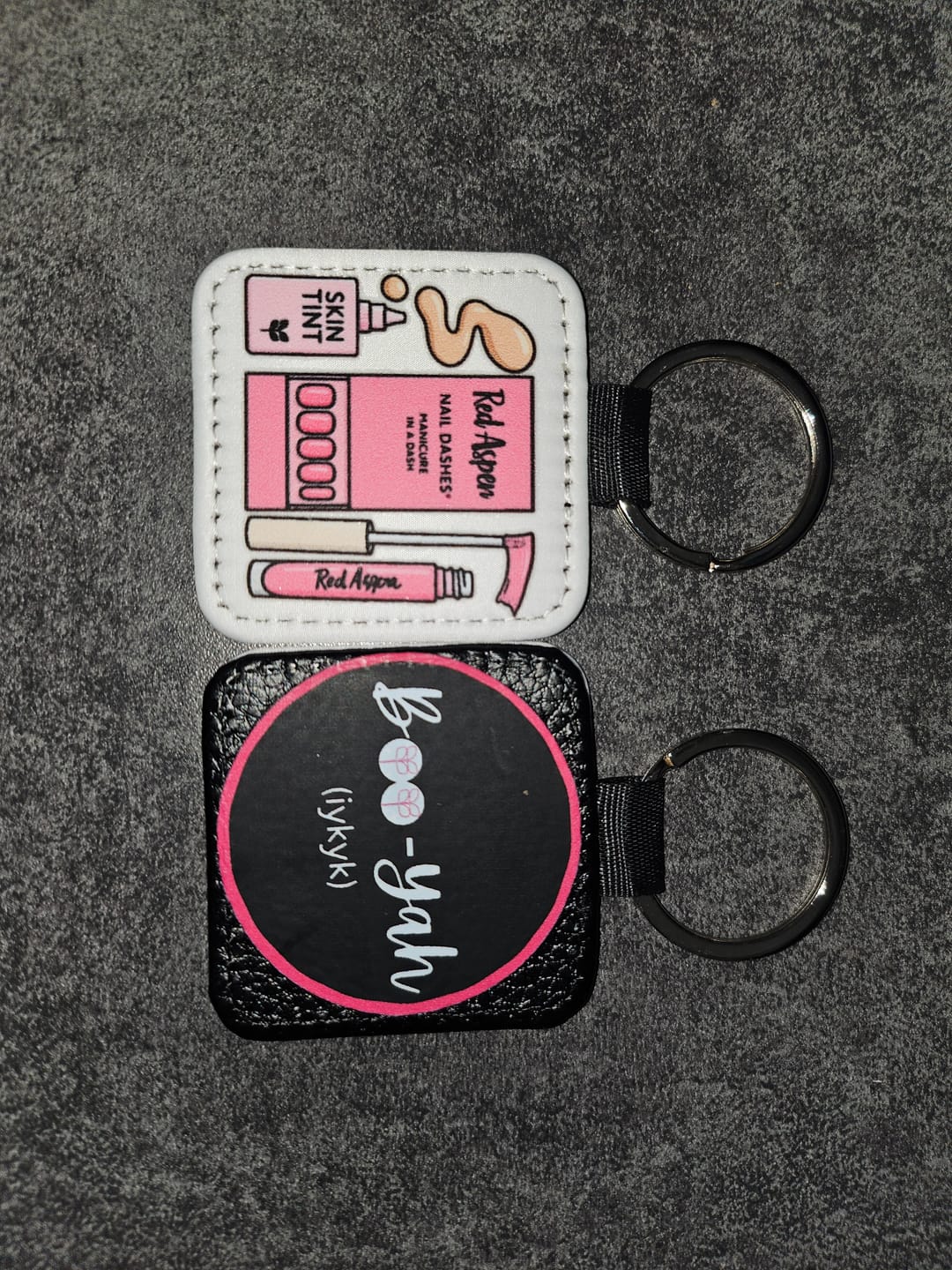 Customer photo review of Faux Leather Keychain Sublimation Blank | Multiple Shapes