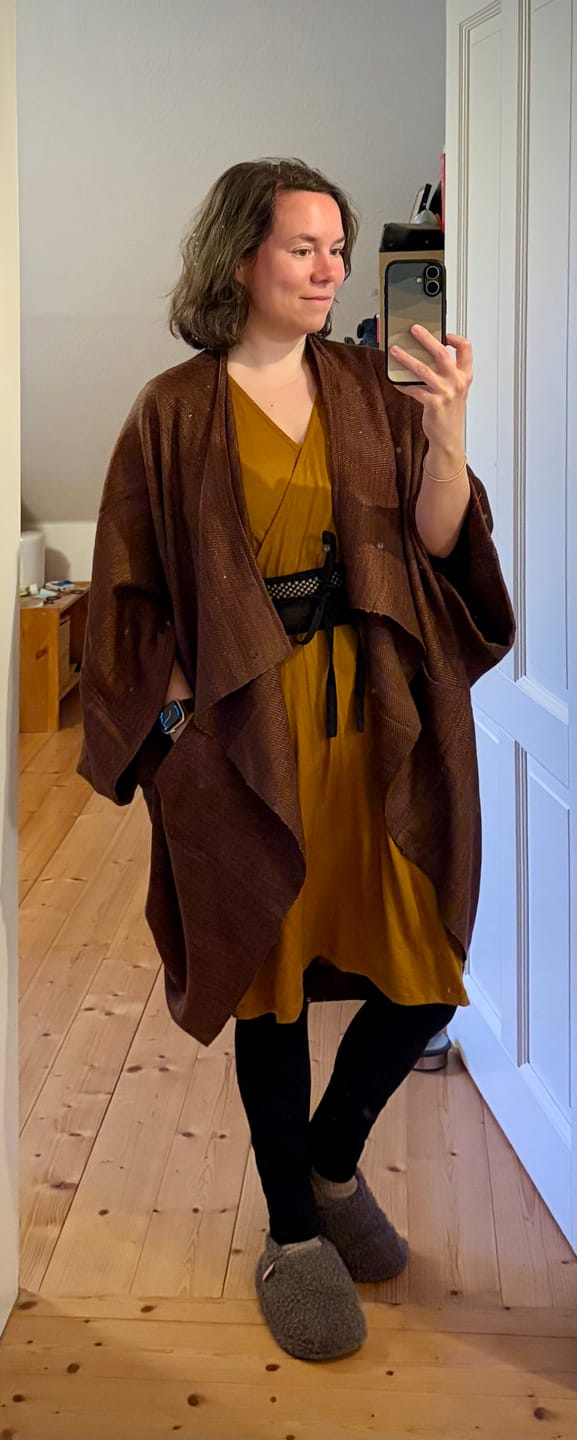 Customer photo review of NEW! JIVA Wool Silk Kimono Coffee