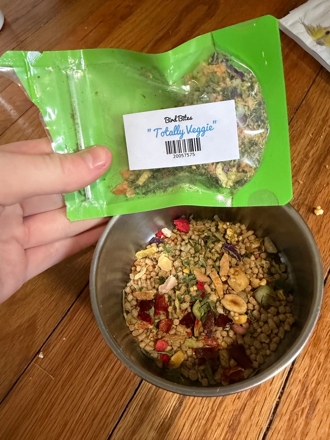 Customer photo review of Bird Bites Freeze Dried Chop - Mix & Match Samples