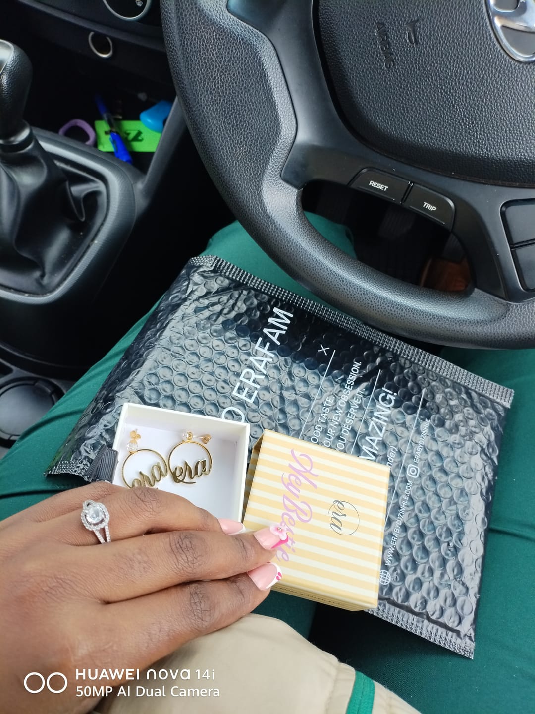 Customer photo review of Gold Era Halo Mini Drop Hoops ✨