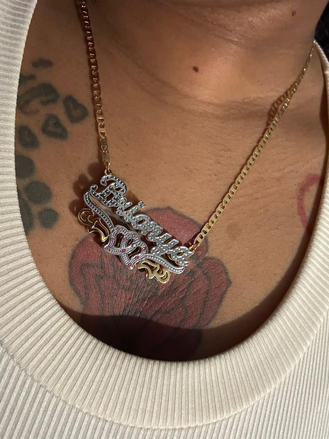 Customer photo review of Double Plated Double Heart Name Necklace w/ Clip Chain
