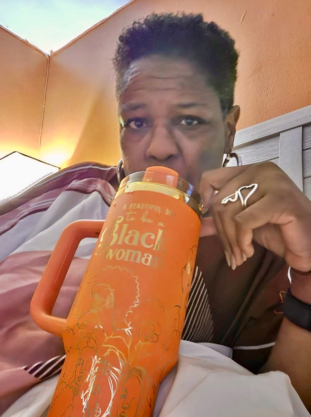 Customer photo review of “Orange Oasis” 40oz Insulated Tumbler – "It’s a Beautiful Day to be a Black Woman"