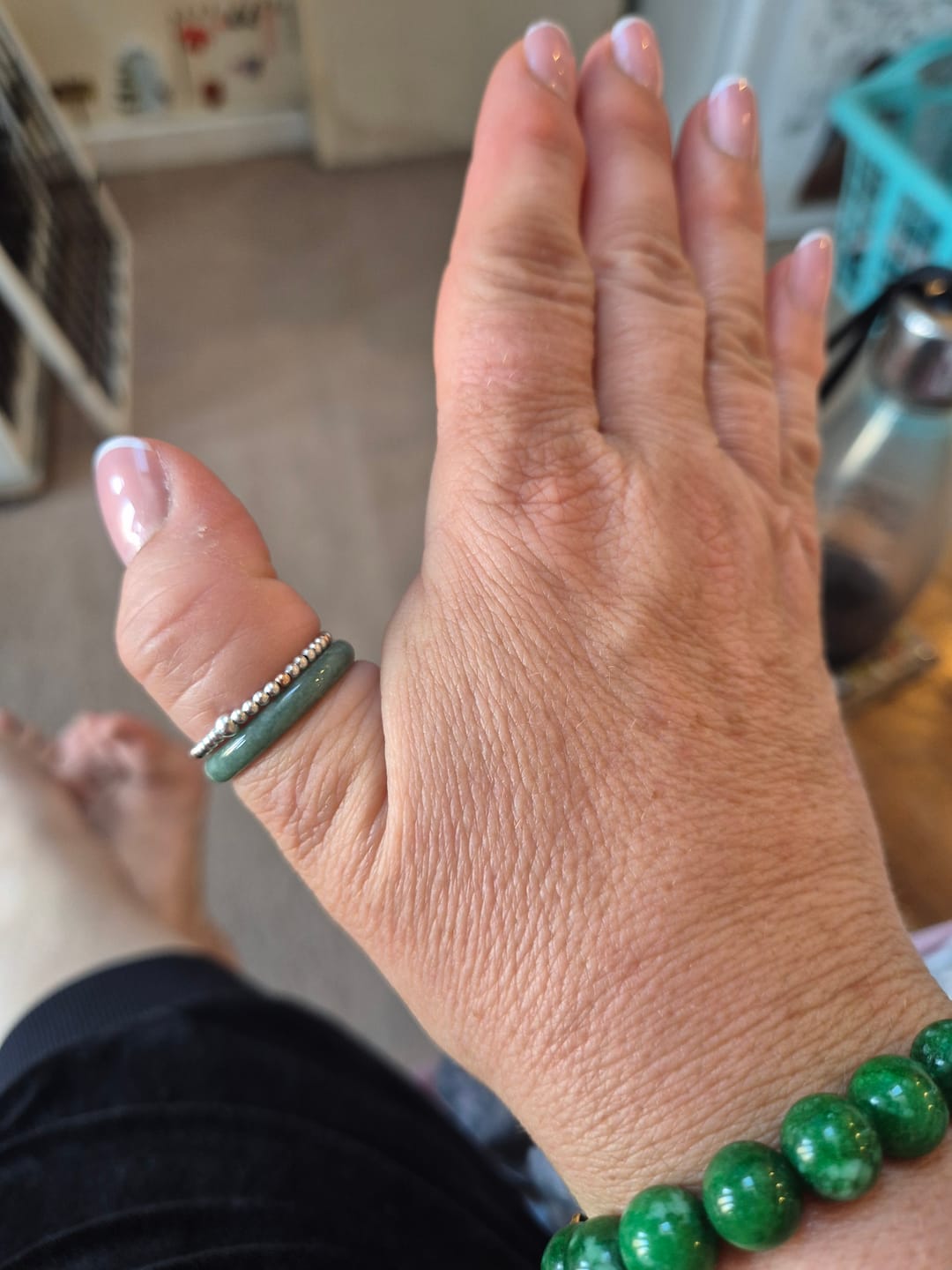 Customer photo review of Buddha Stones Natural Jade Prosperity Abundance Ring