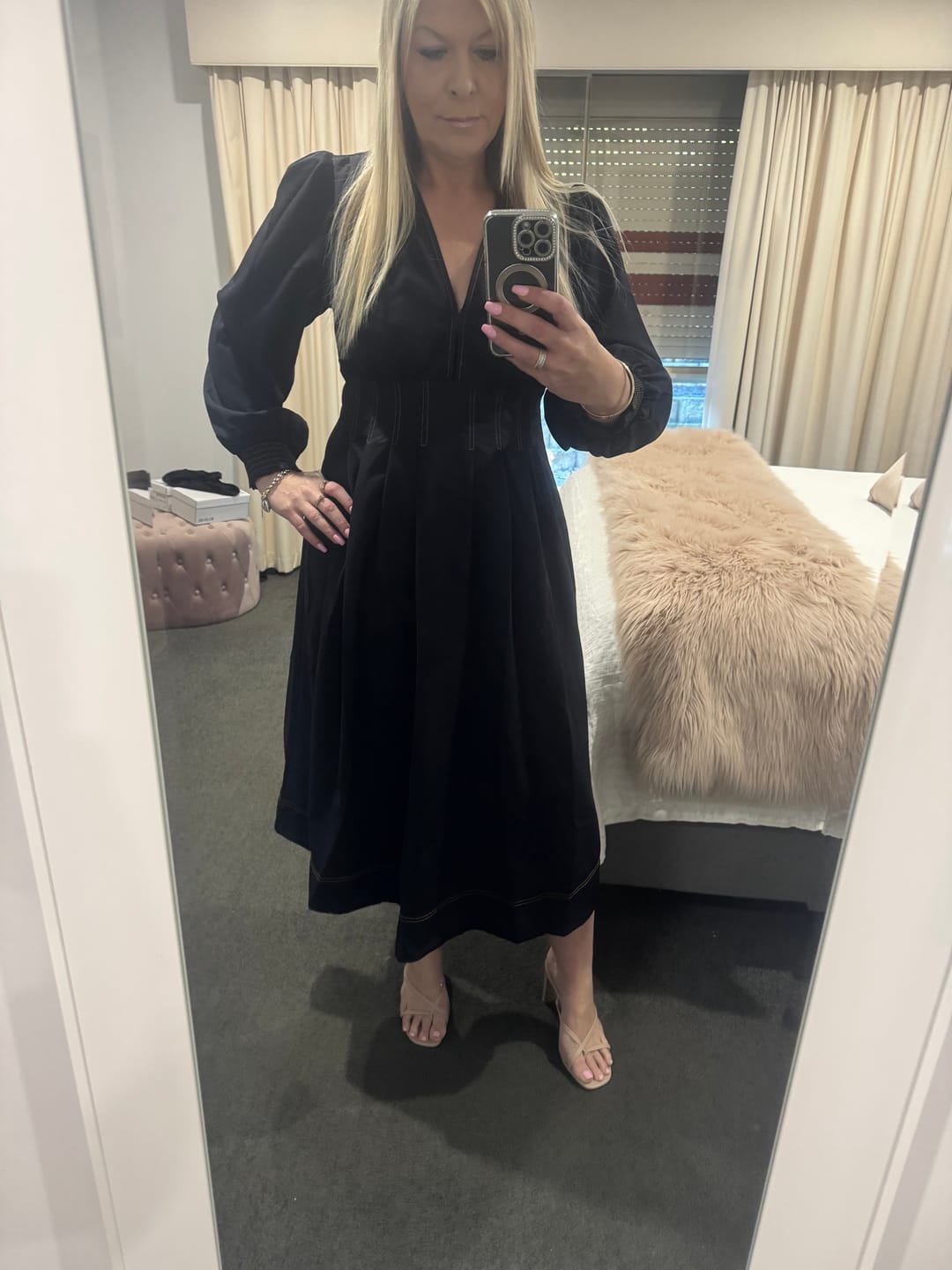 Customer photo review of Ariella Midi Dress in Navy