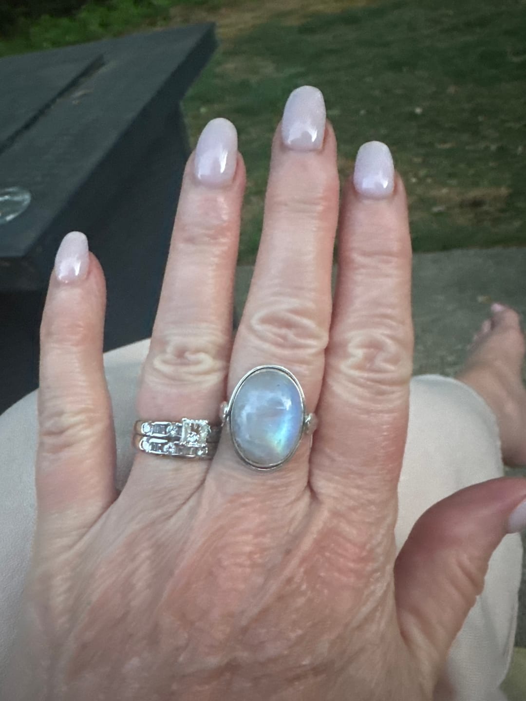 Customer photo review of Sterling Silver Rainbow Moonstone Ring