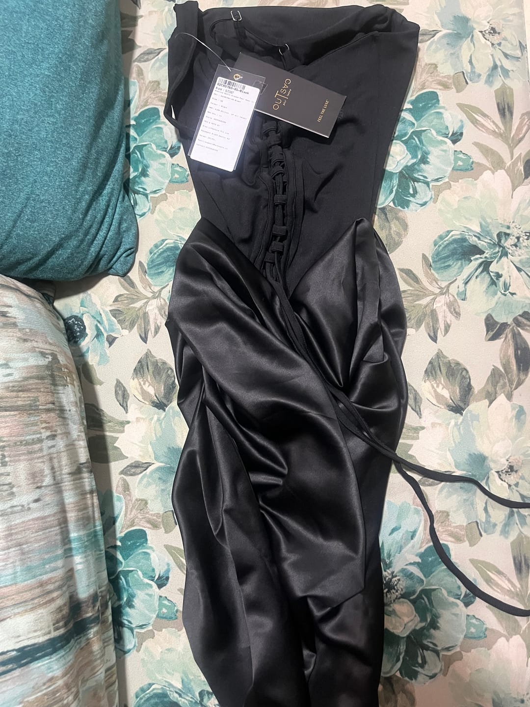 Customer photo review of Anelina Satin Draped Maxi Gown in Black