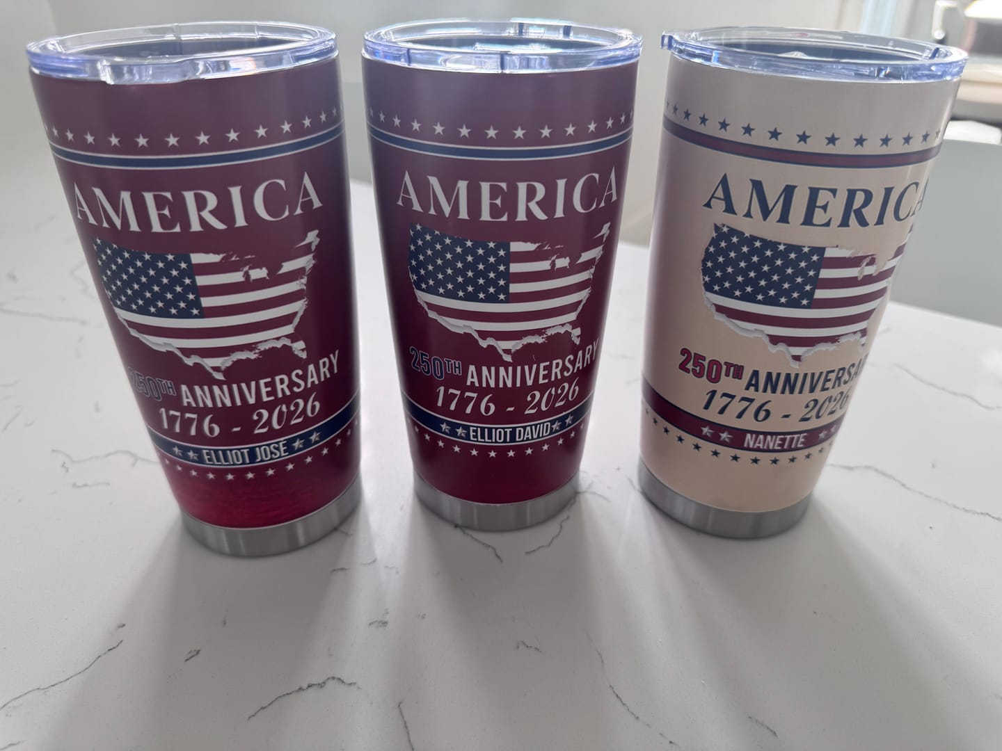 Customer photo review of Personalized Family Name America 250th Anniversary Tumbler