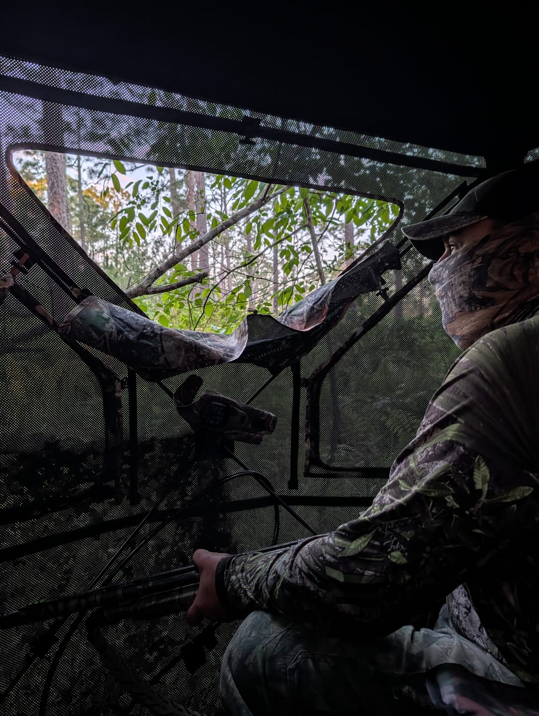 Customer photo review of Vis360 See Through Ground Blind | 360° Camouflage Pop Up Hunting Blind for 2/3/4 Person | Portable Deer Blind with Orange Cover