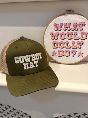 Customer photo review of 'Cowboy Hat' Yupoong Trucker Cap