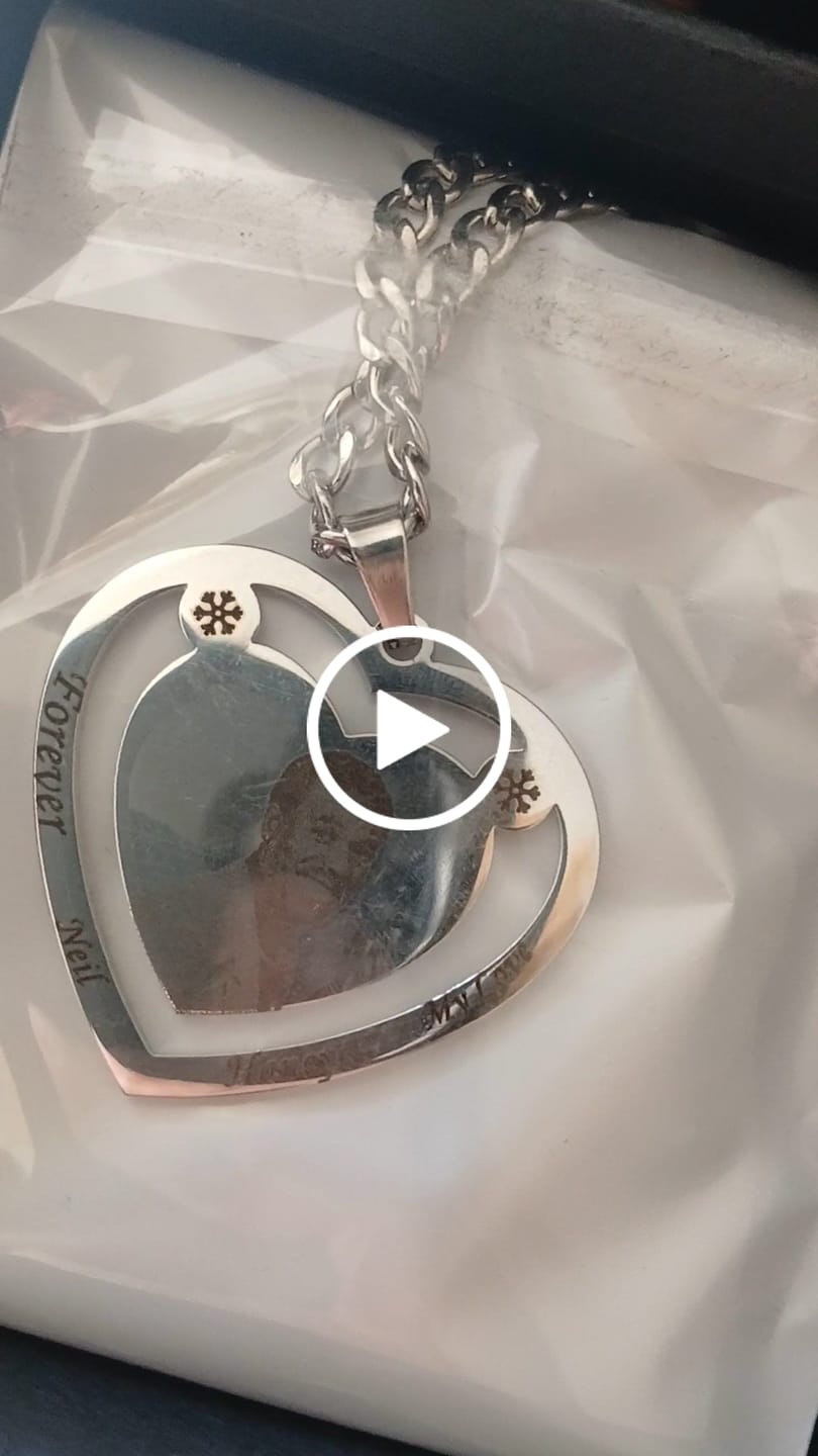 Customer video review of Photo Engraved Heart Necklace