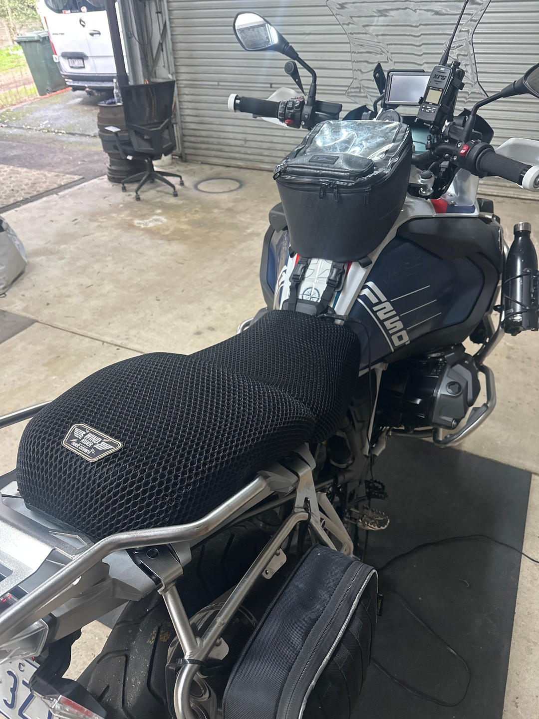 Wind Rider mesh seat cover installed on a BMW R 1250 GS Adventure