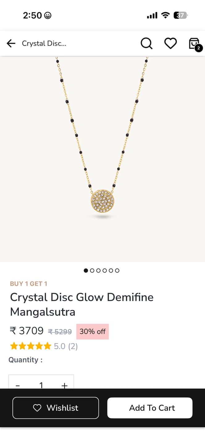 Customer photo review of Crystal Disc Glow Demifine Mangalsutra