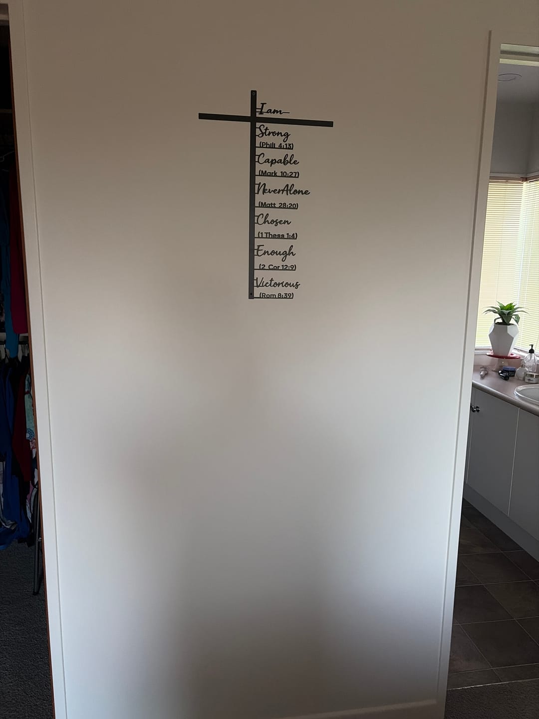 Customer photo review of Christianartworkshop Biblical Verse Cross Metal Wall Decor: Daily Faith Reminder