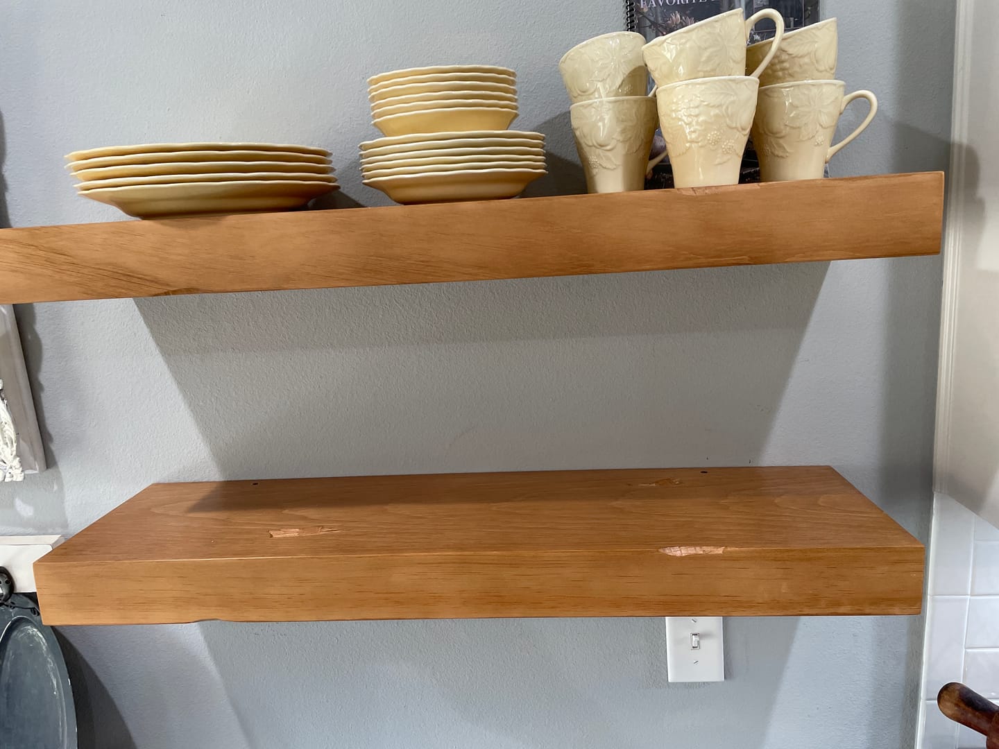 Customer photo review of Distressed 3" Thick Floating Shelves