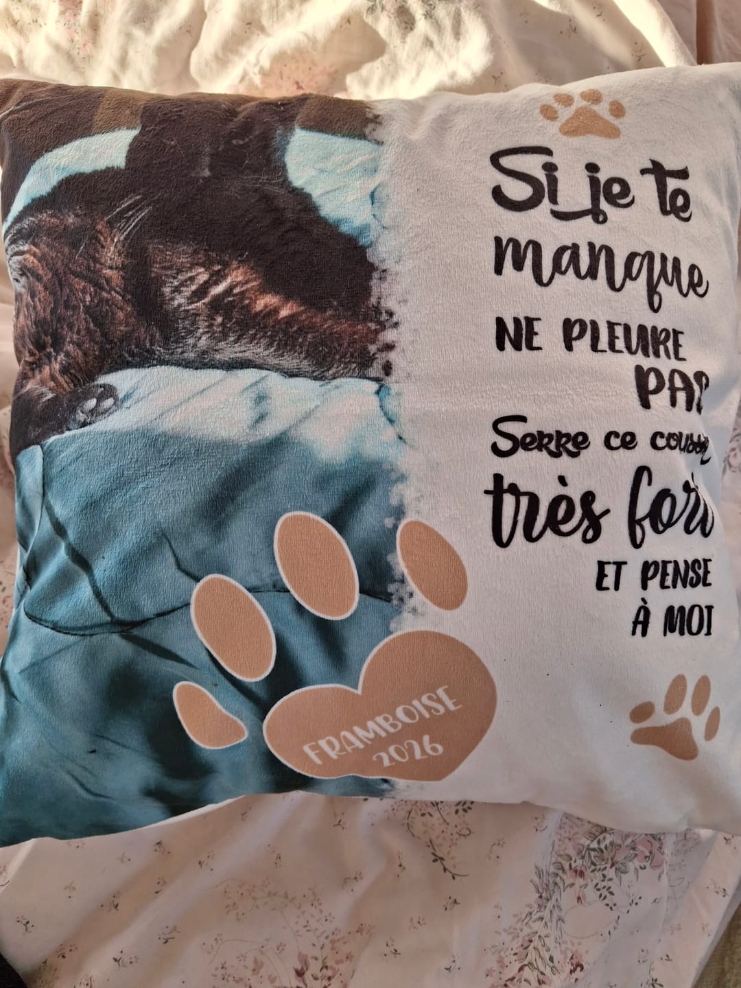 Customer photo review of Si je te manque - Coussin personnalisé