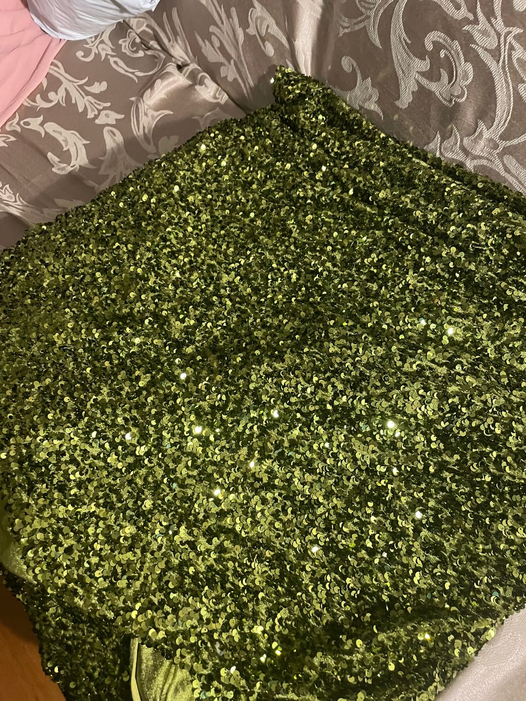 Customer photo review of Olive Green Sequin on Velvet (Exclusive Color)