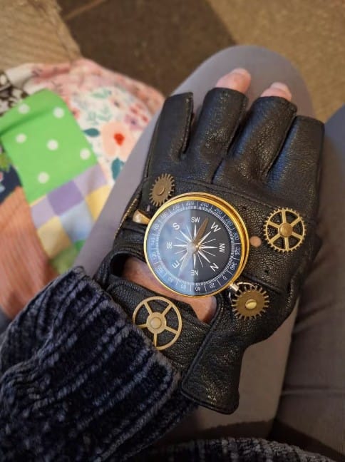 Customer photo review of Steampunk compass gloves