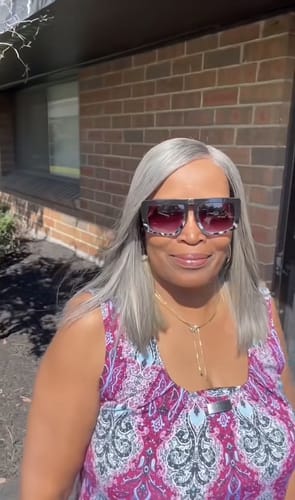 Customer photo review of Luvwin Salt & Pepper Gray Beginner Friendly Glueless Straight Wig 100% Human Hair