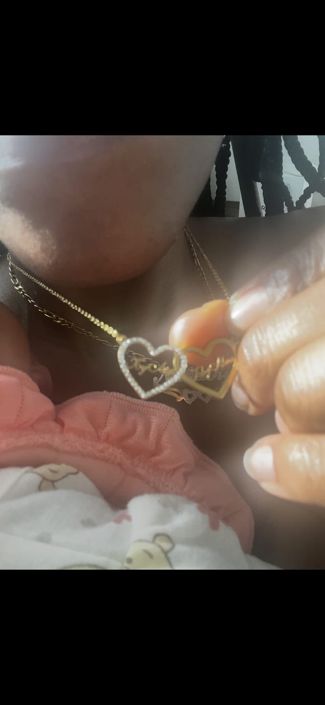 Customer photo review of Iced Heart Double Name Necklace