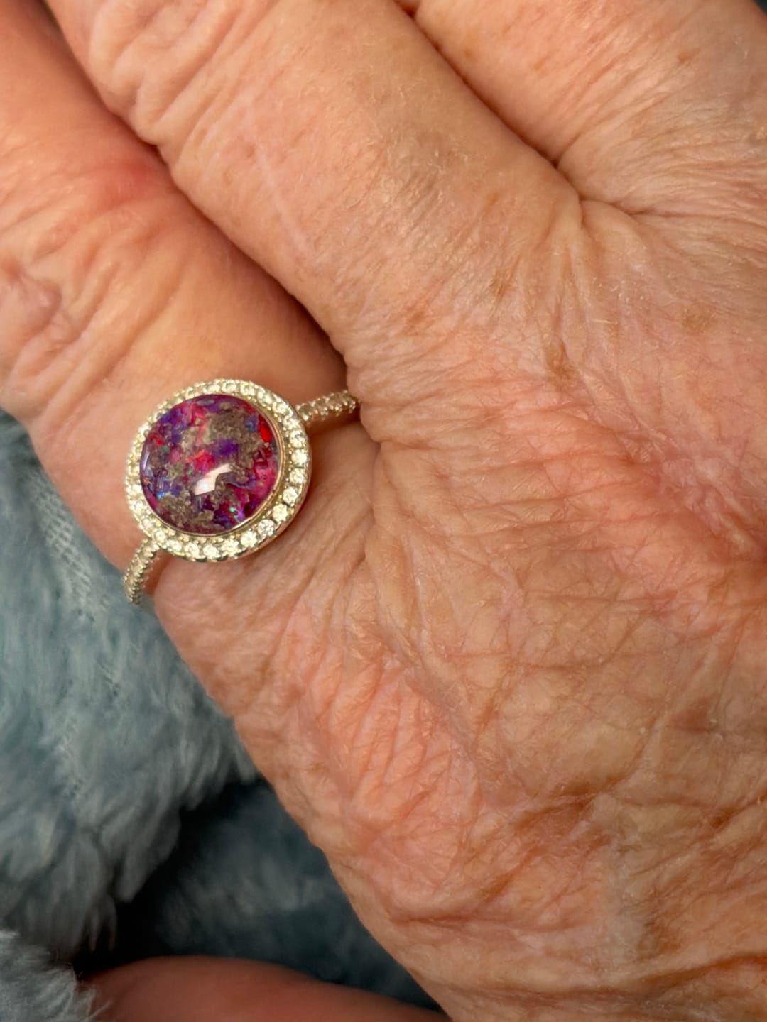 Customer photo review of Bedazzled Circle Opal Cremation Ring