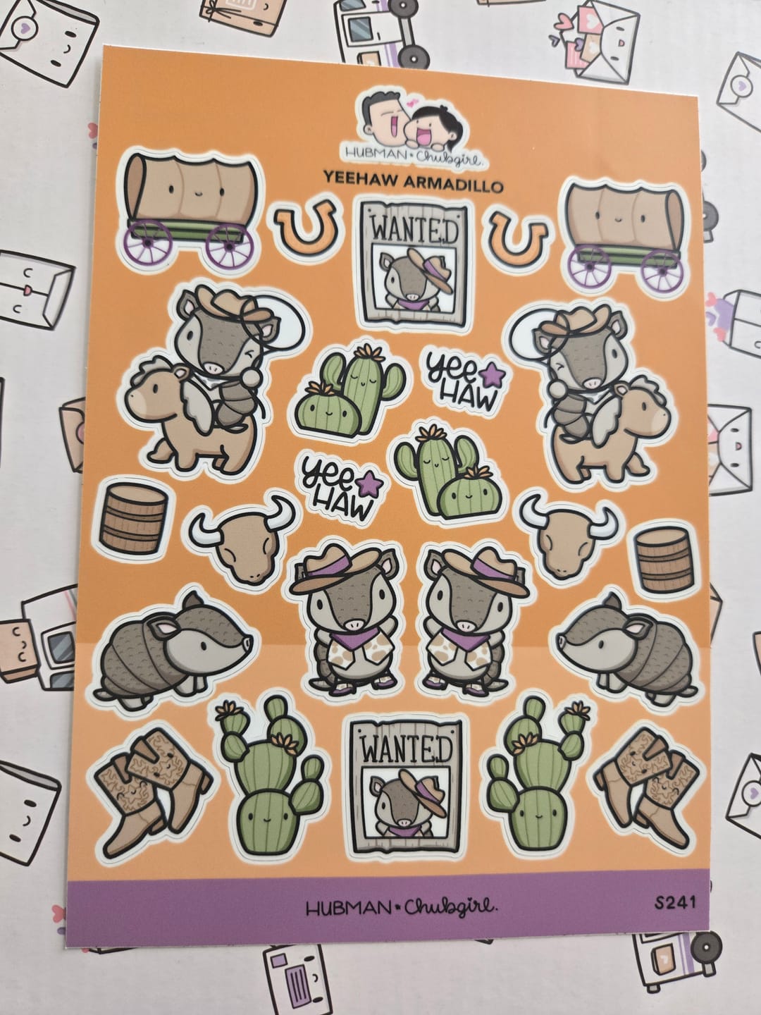 Customer photo review of Yeehaw Armadillo Sticker Sheet
