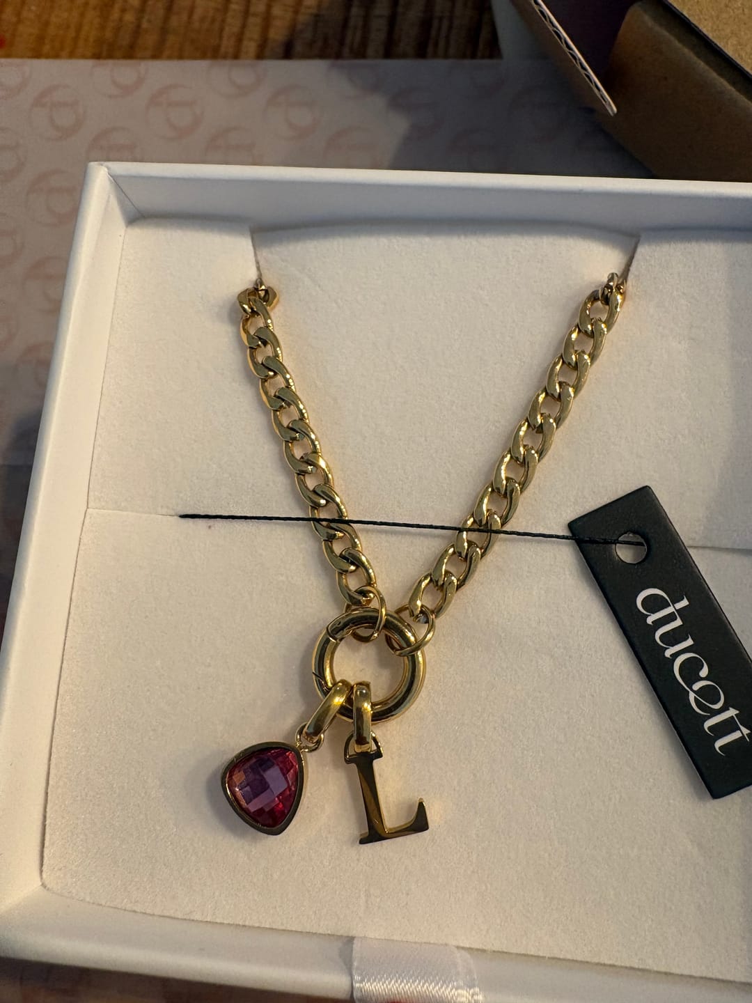 Customer photo review of Letter & birthstone necklace gold