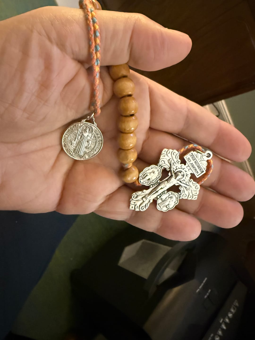Customer photo review of Christianartworkshop Olive Wood Saint Benedict Medal Decade Rosary