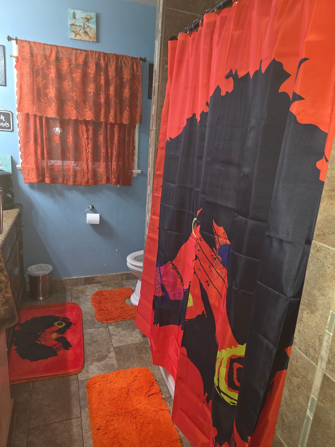 Customer photo review of Shanell Orange Shower Curtain