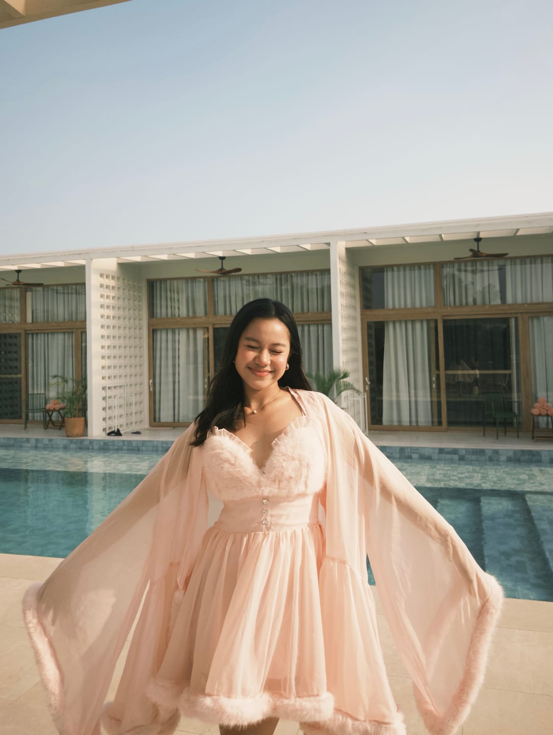 Customer photo review of Rosé Princess Fur Chiffon Babydoll Dress