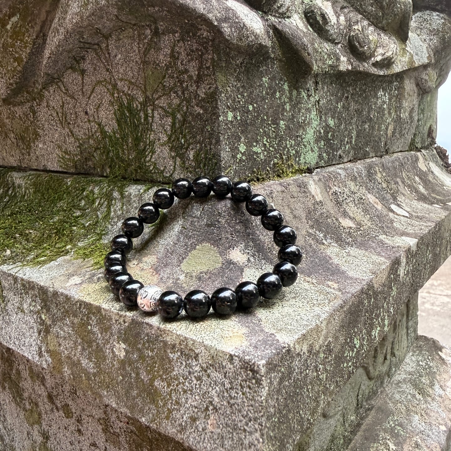 Customer photo review of Compassion Shield Bracelet: Black Obsidian & Fine Silver Mantra for Emotional Resilience