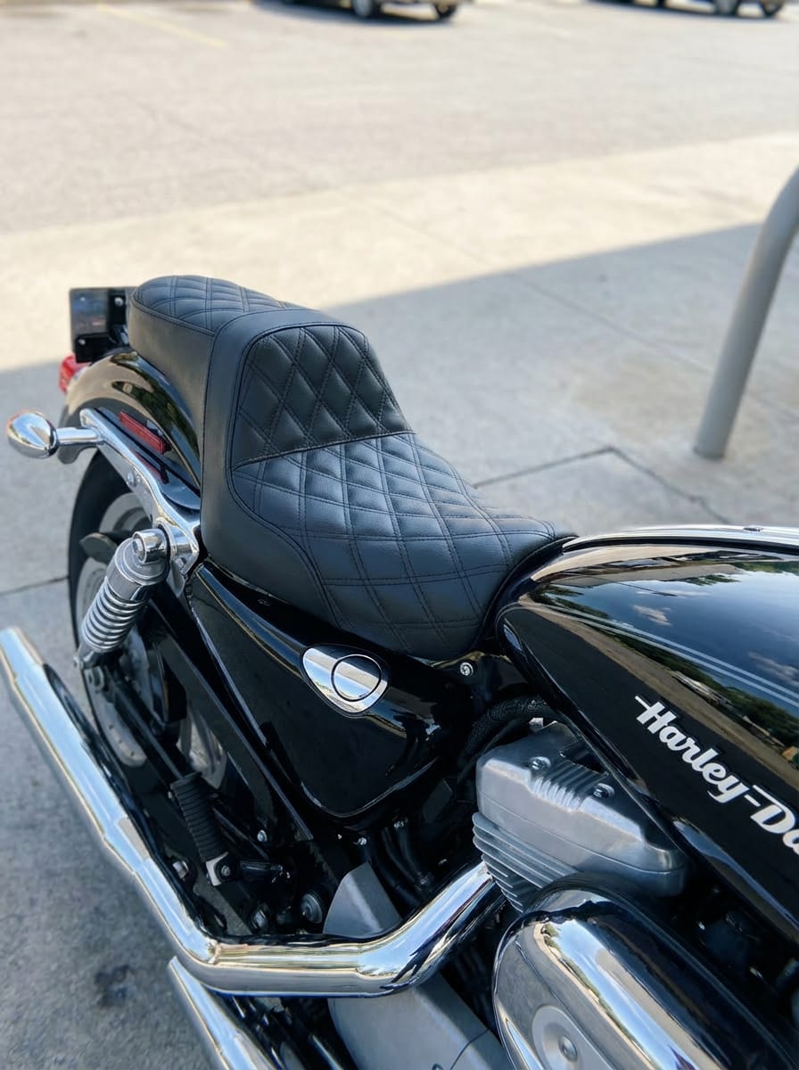 Customer photo review of Iron Born Diamond Stitch 2-Up Seat For Harley Sportster 883 Custom XL883C Black