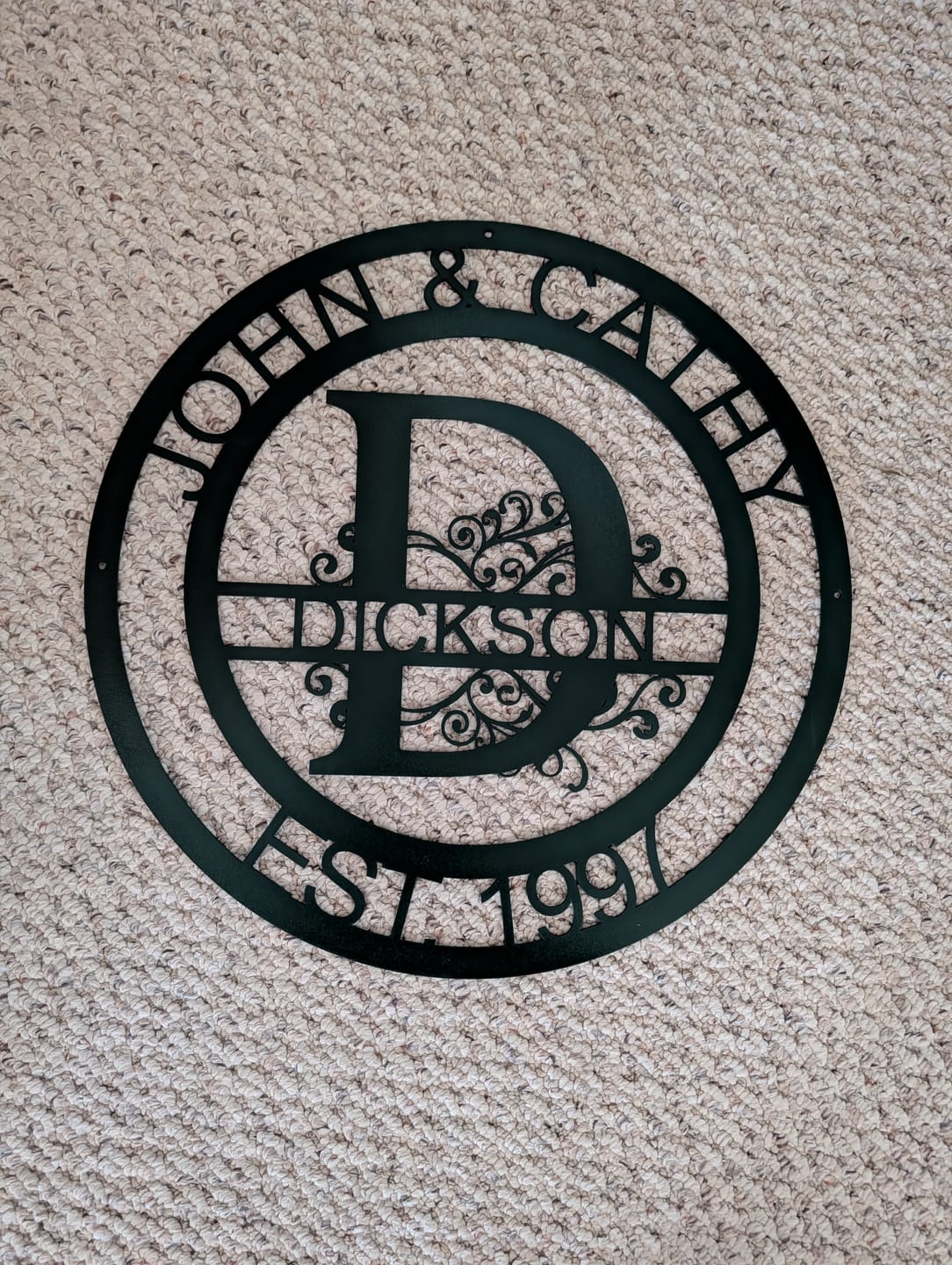 Customer photo review of Custom Metal Family Established Monogram Wall Art - 20+ Color Options