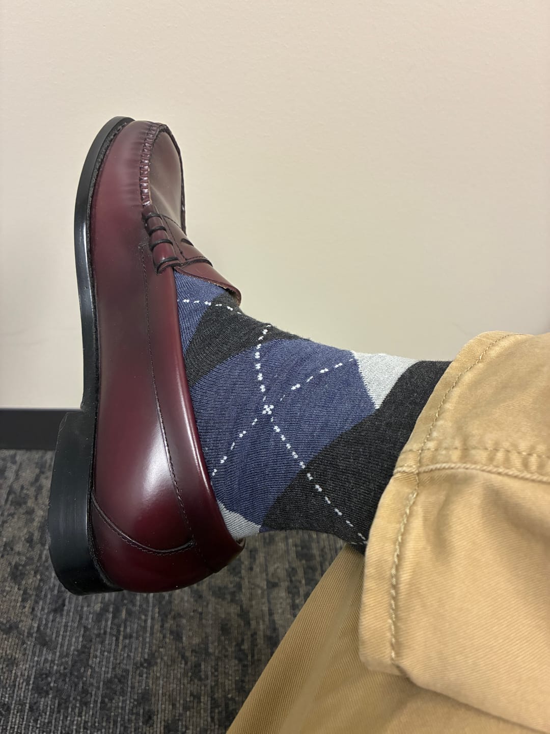 Customer photo review of Blue Winter Argyle - A Blue, Grey, and White Argyle Sock