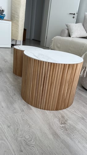 Customer photo review of YATOMI - Set de 2 tables basses rondes en bois massif avec rangement
