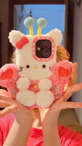 Customer photo review of Cute Kitty Butterfly Warm Plush iPhone Case
