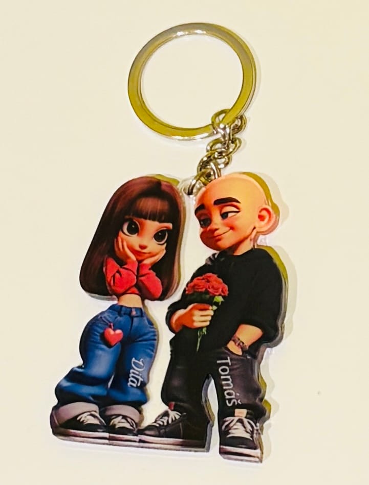 Customer photo review of 3D Effect Y2K Couple Personalized Acrylic Keychain, Perfect Gift For Couple, for him, for her