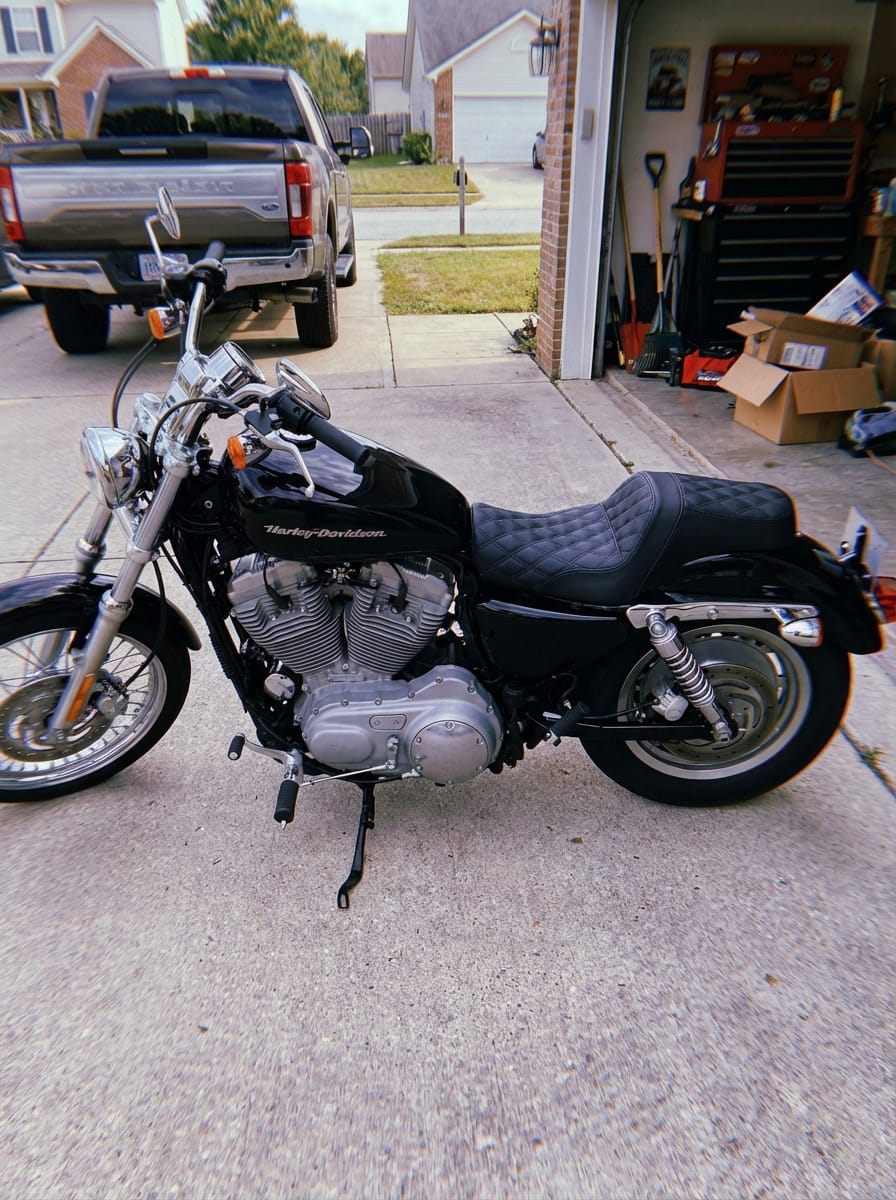 Customer photo review of Iron Born Diamond Stitch 2-Up Seat For Harley Sportster 883 Custom XL883C Black