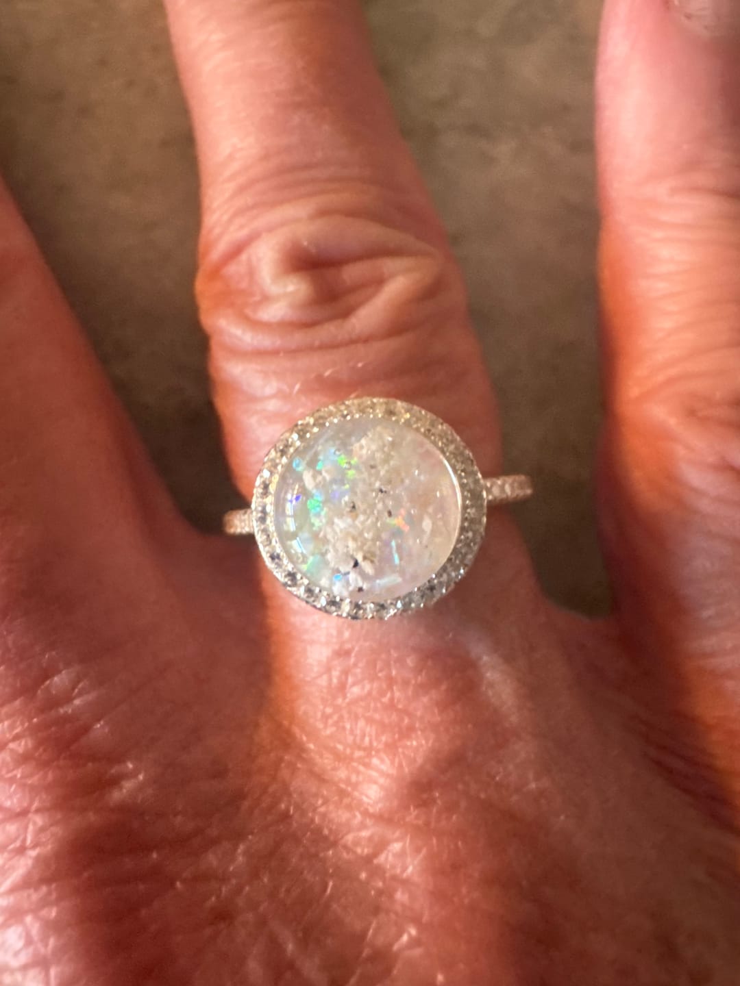 Customer photo review of Bedazzled Circle Opal Cremation Ring
