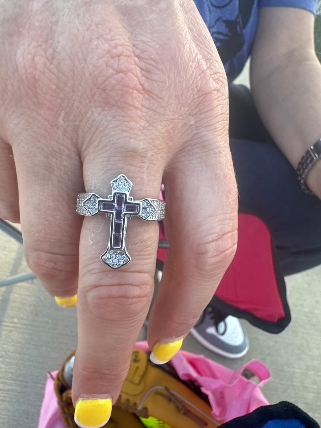 Customer photo review of Christianartworkshop Central Cross Motif Ring with Cubic Zirconia Accents: Carry His Care in Daily Wear