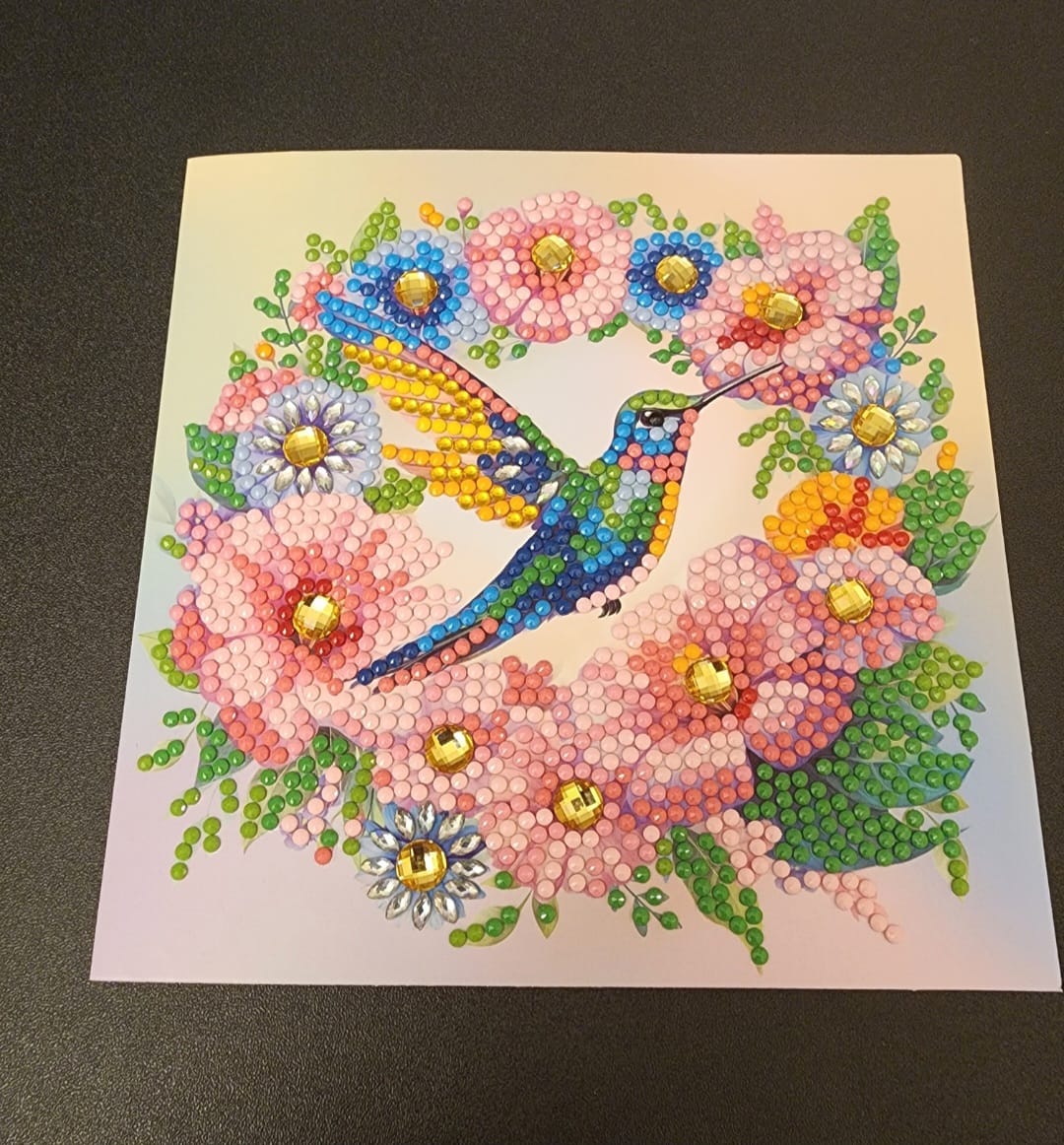 Customer photo review of Hummingbird Crystal Art Card Kit 15cmx15cm