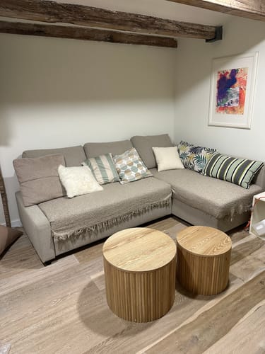 Customer photo review of YATOMI - Set de 2 tables basses rondes en bois massif avec rangement