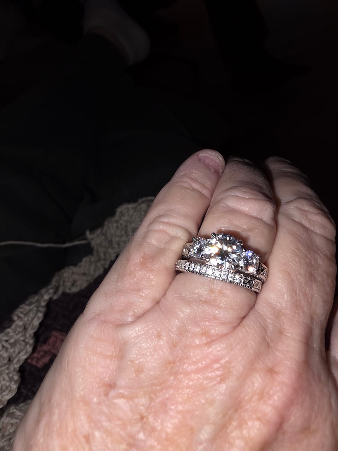 Customer photo review of Vintage Three Stone Moissanite Scroll Filigree Engagement Ring
