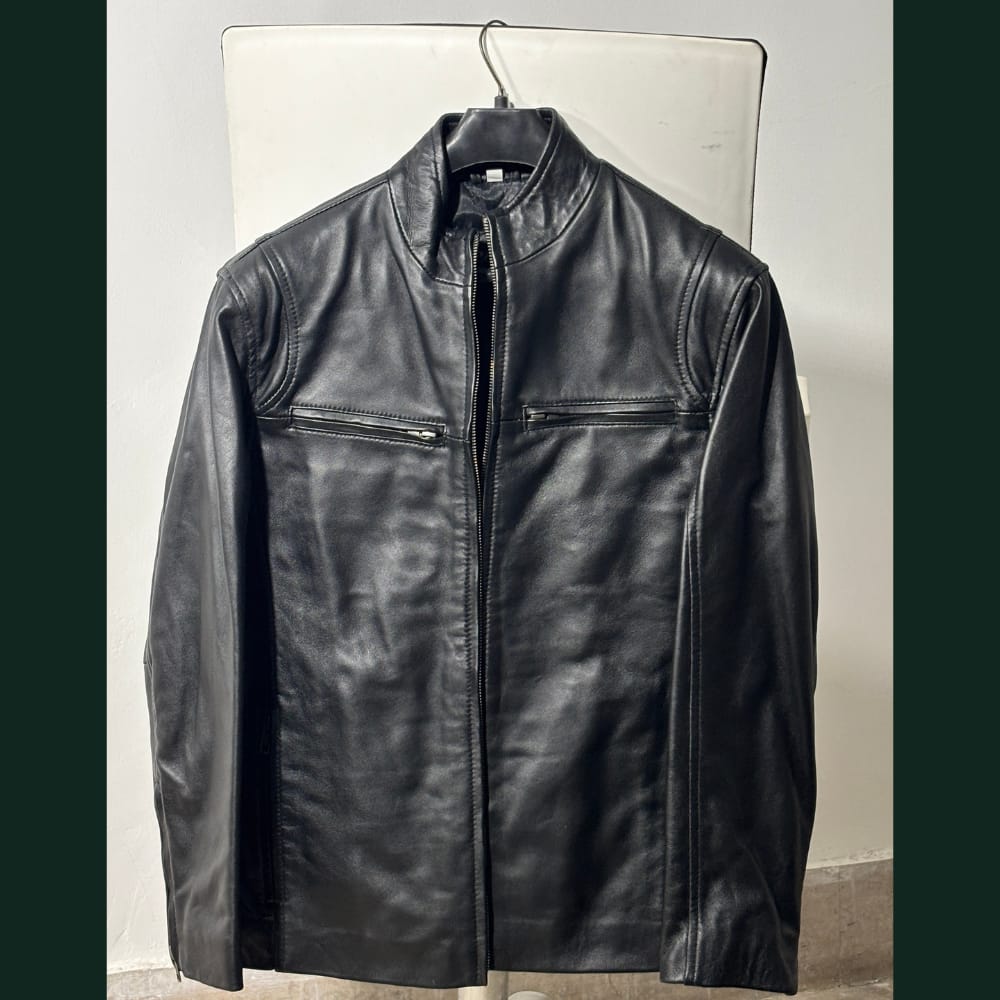 Customer photo review of The Wizard Black Leather Cafe Racer Jacket For Men