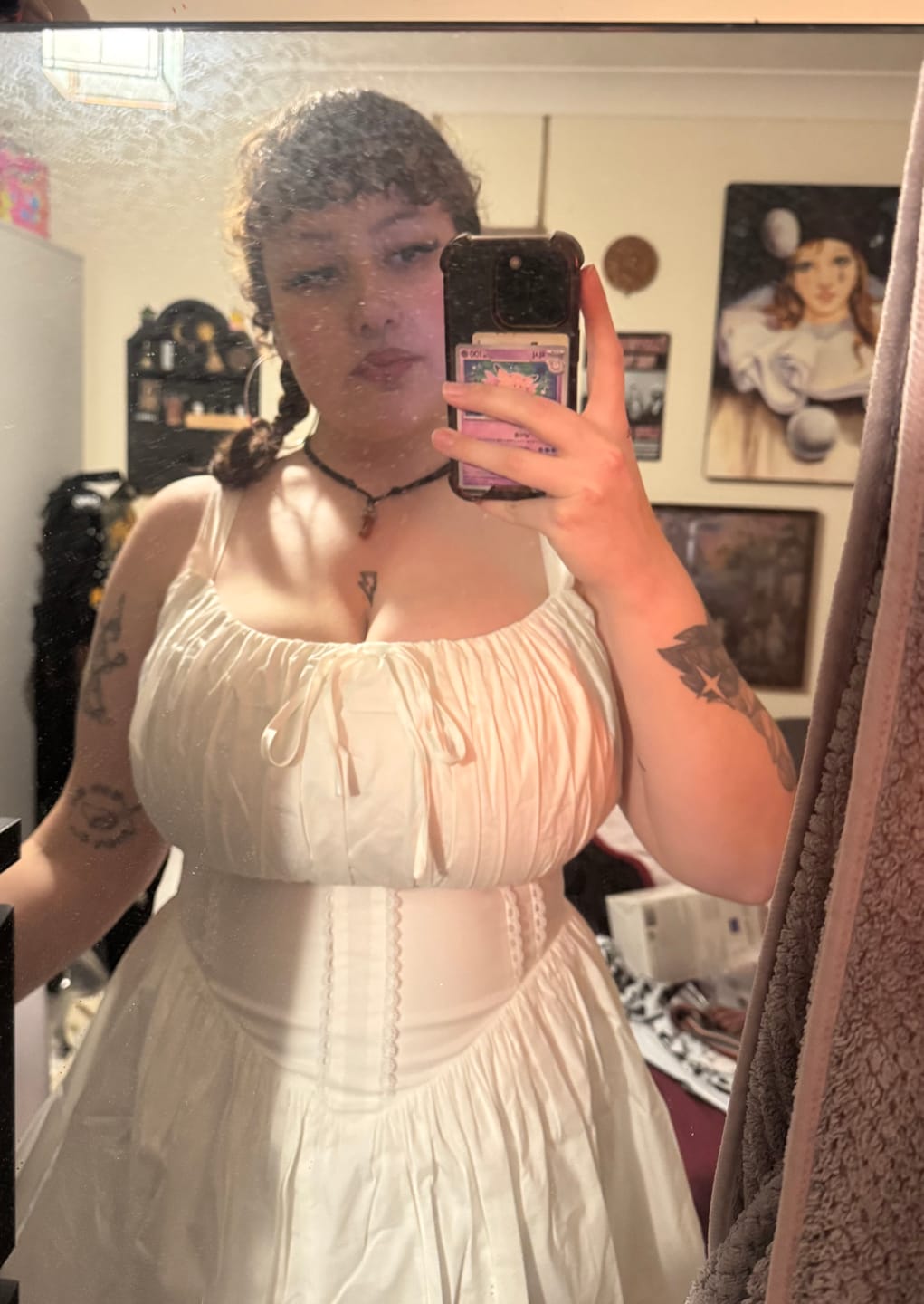 Customer photo review of 'Camille' White Fuller Bust Cotton Mini Dress