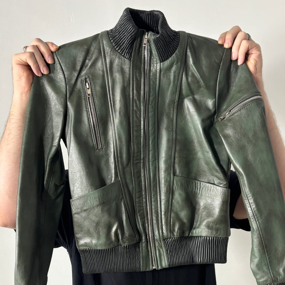 Customer photo review of Foresto Dark Green Leather Bomber Jacket For Women