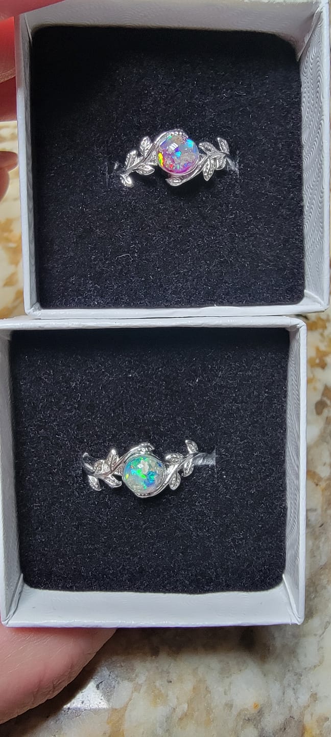 Customer photo review of Leaf Opal Cremation Ring