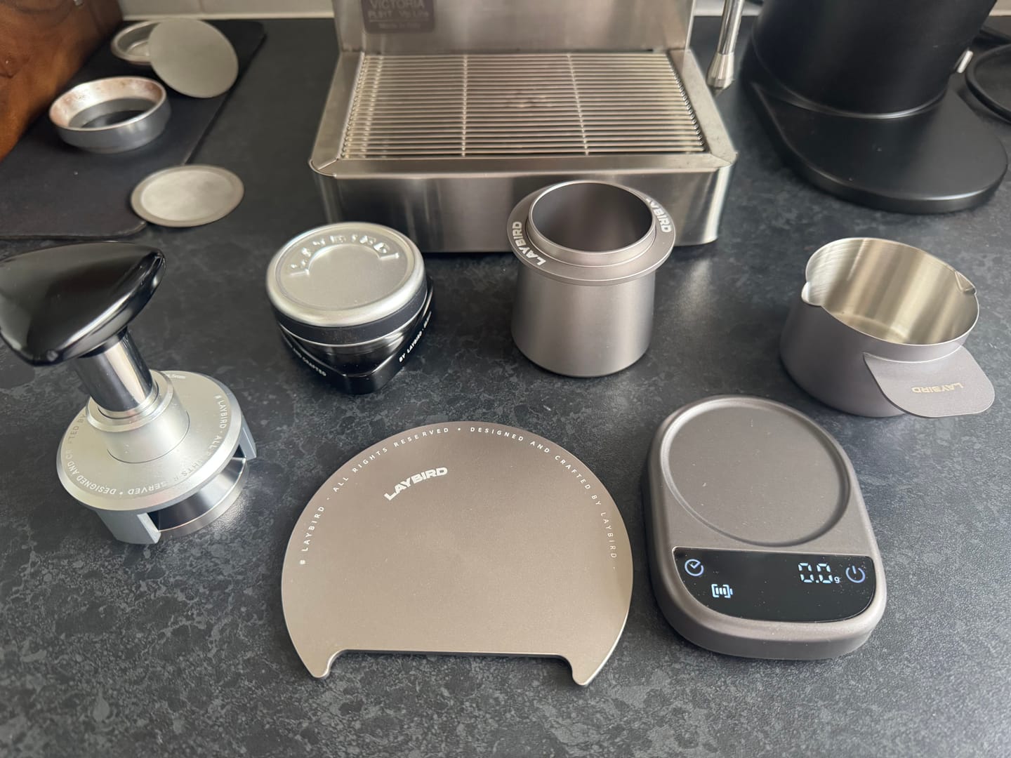 Customer photo review of LAYBIRD Ultimate Espresso Bundle: MagAttach Scale + TriPress Tamper & TriSpin Distributor