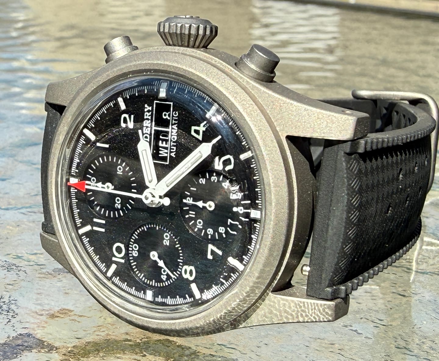 Customer photo review of LANDMASTER Chronograph – Titanium Automatic Tritium Field Watch | Black-bracelet