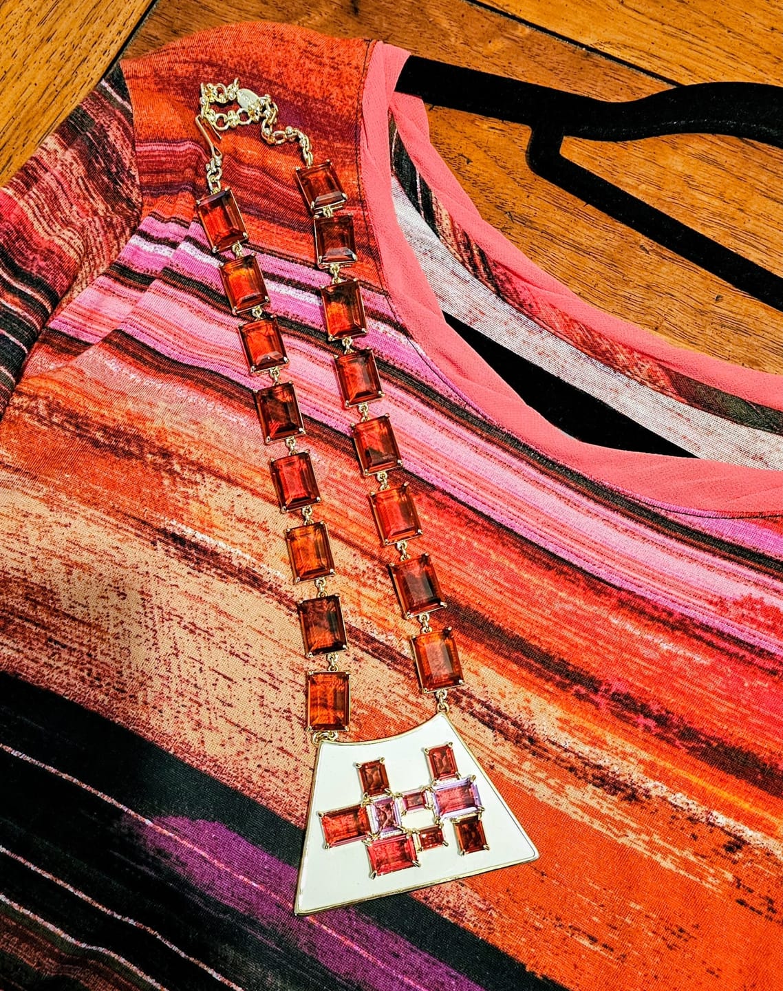 Customer photo review of HEIDI DAUS®"Painted Desert" Crystal & Enamel Deco Necklace