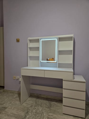 Customer photo review of Τραπέζι Μπουντουάρ Μακιγιάζ Tουαλέτας Κρεβατοκάμαρας Καθρέφτης Με Ντουλάπι Λευκό με Φωτισμό LED Ρυθμιζόμενη Φωτεινότητα RD-T624W01
